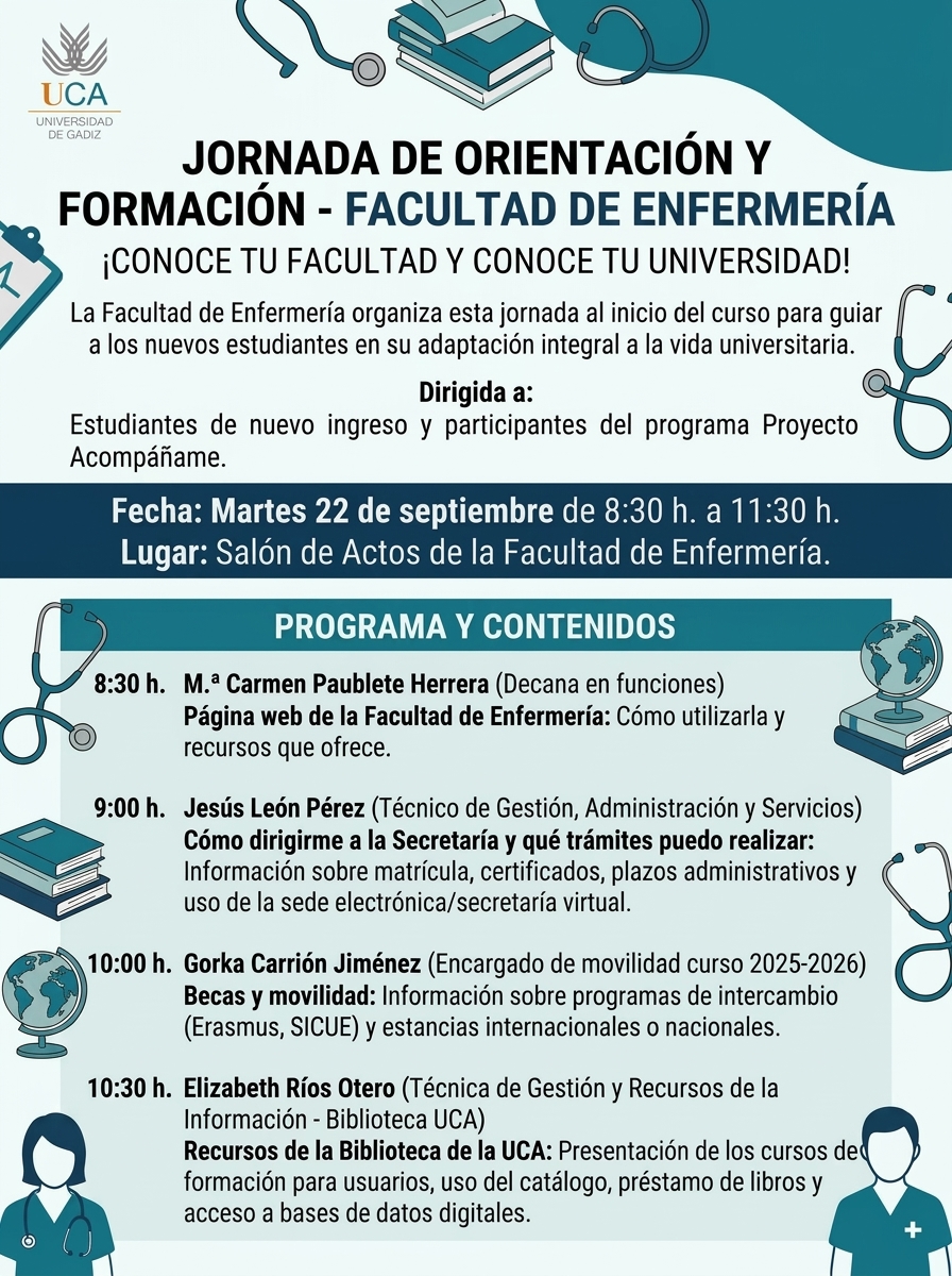 La Facultad de Enfermería organiza una Jornada de Orientación y Formación para facilitar al nuevo alumnado su integración en la UCA